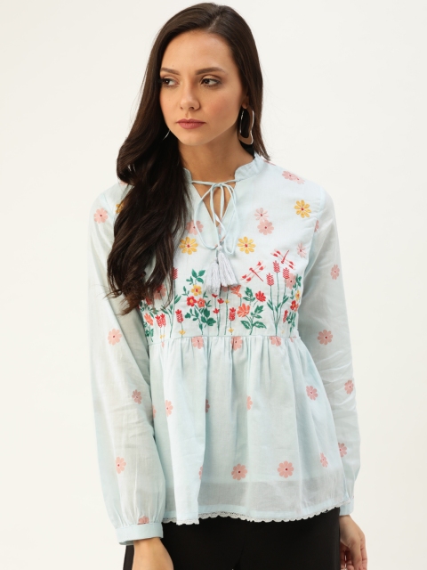 

Moda Rapido Women Blue & Pink Floral Printed A-Line Top