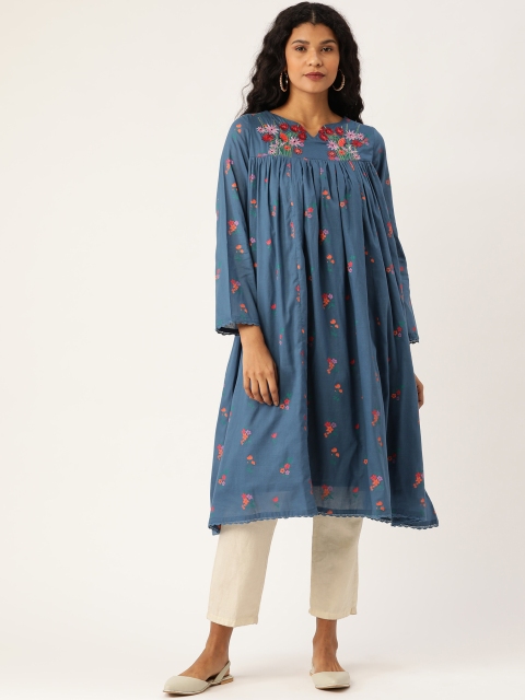 

Moda Rapido Women Blue & Red Floral Print A-Line Kurta