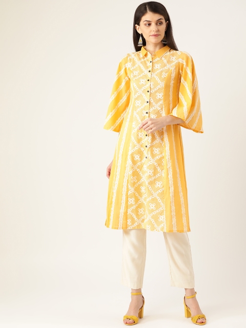 

Moda Rapido Women Yellow & White Printed A-Line Kurta