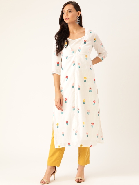 

Moda Rapido Women White & Red Floral Print Straight Kurta
