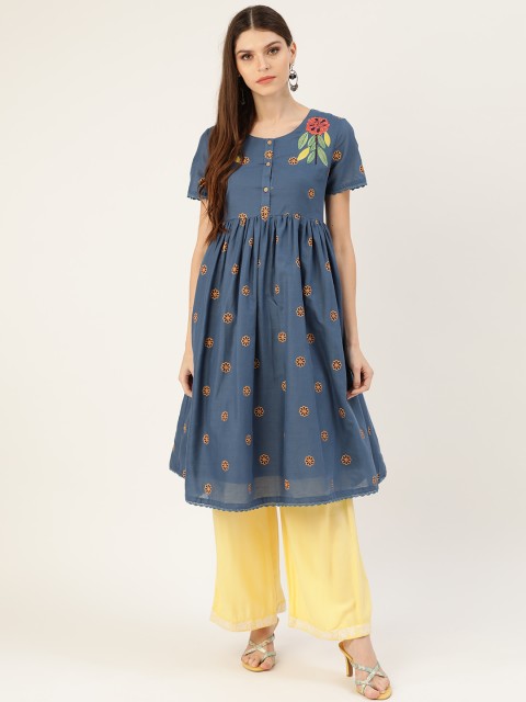 

Moda Rapido Women Navy Blue & Brown Printed A-Line Kurta