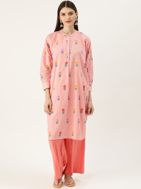 

Moda Rapido Women Pink & Red Floral Print Boxy Fit A-Line Kurta