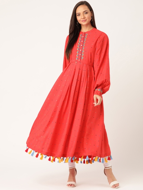 

Moda Rapido Women Coral Red & Blue Printed A-Line Kurta