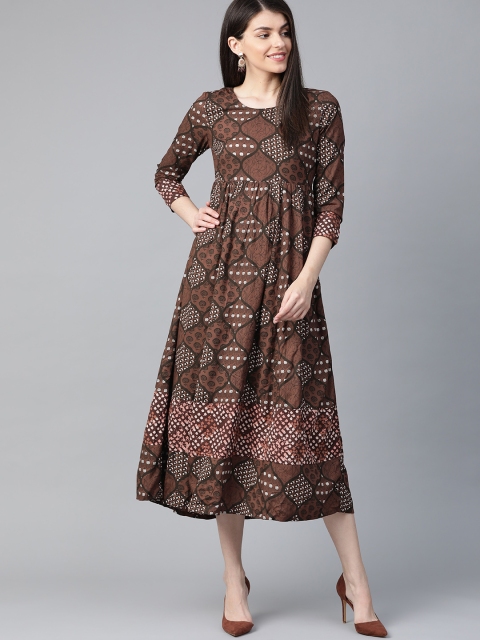 

HERE&NOW Women Brown & Beige Printed Maxi Dress