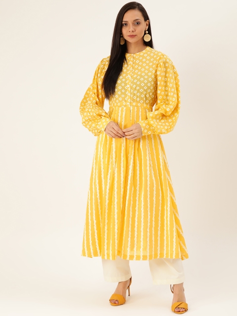 

Moda Rapido Women Yellow & White Printed Anarkali Kurta