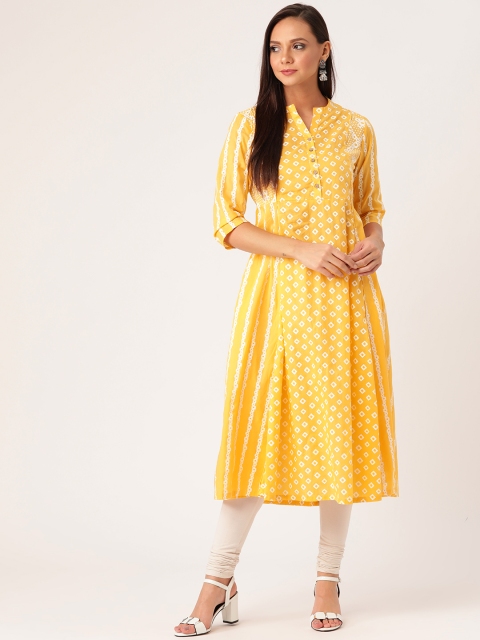 

Moda Rapido Women Yellow & White Printed Anarkali Kurta