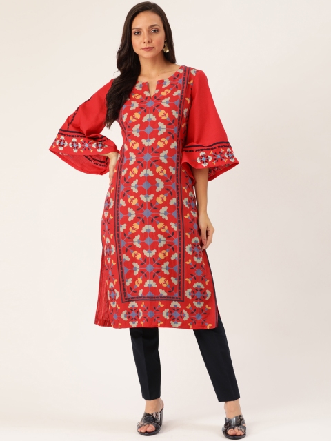 

Moda Rapido Women Red & Blue Printed Straight Kurta