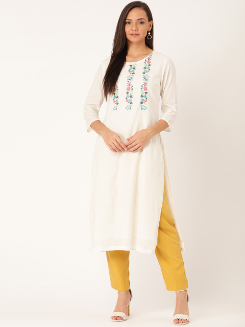 

Moda Rapido Women White Yoke Design Straight Kurta