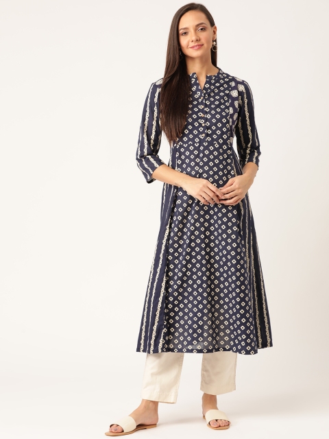 

Moda Rapido Women Navy Blue & Beige Printed A-Line Kurta
