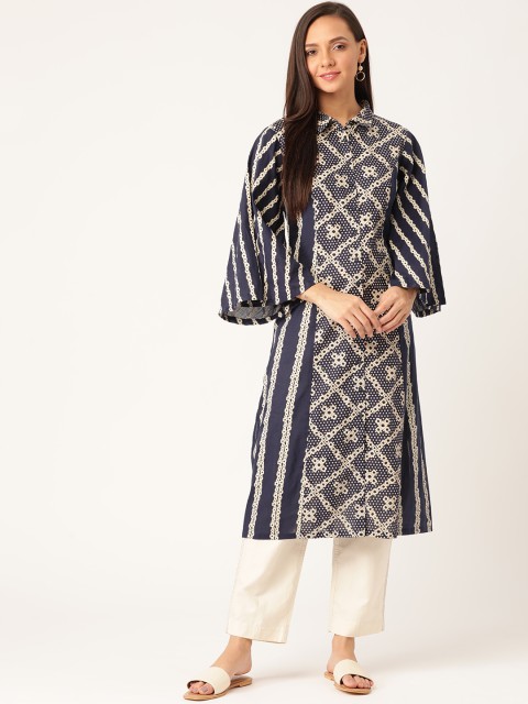 

Moda Rapido Women Navy Blue & Beige Printed A-Line Kurta