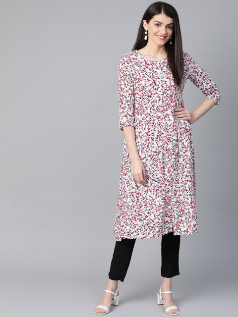 

HERE&NOW Women White & Black Printed Kurta with Trousers