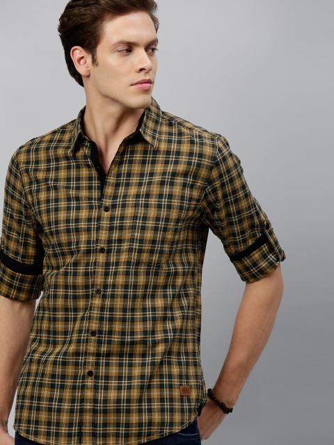 

Roadster Men Khaki & Grey Regular Fit Checked Casual Shirt