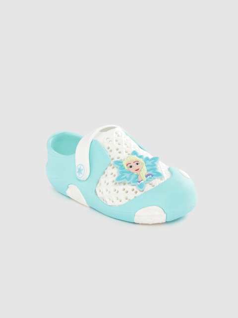 

YK Girls White & Blue Colourblocked Clogs with Elsa Applique Detail