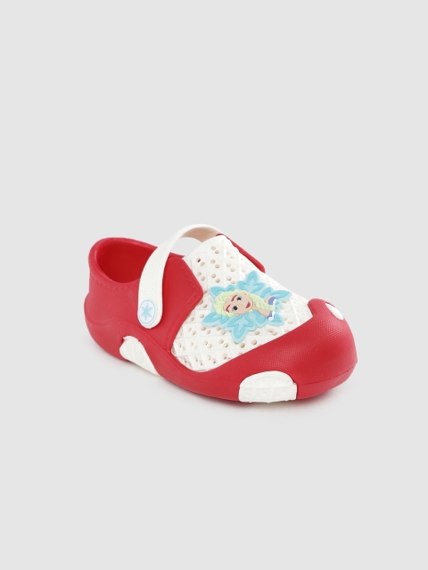 

YK Girls White & Red Colourblocked Clogs with Elsa Applique Detail