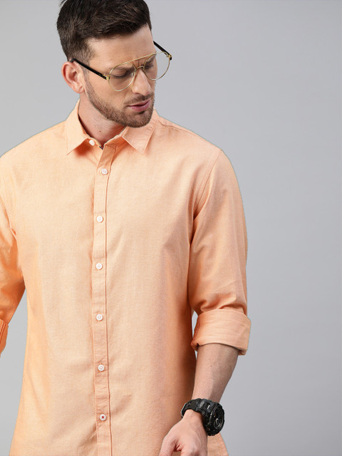 

Harvard Men Peach-Coloured Regular Fit Solid Casual Shirt