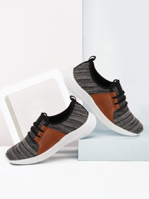 

FAUSTO Men Charcoal Grey & Brown Colourblocked Running Shoes