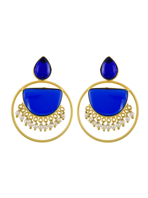 

Silvermerc Designs Blue Gold-Plated Stone Studded Handcrafted Circular Drop Earrings