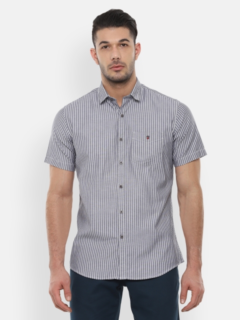 

Louis Philippe Sport Men Charcoal Grey & White Slim Fit Striped Casual Shirt