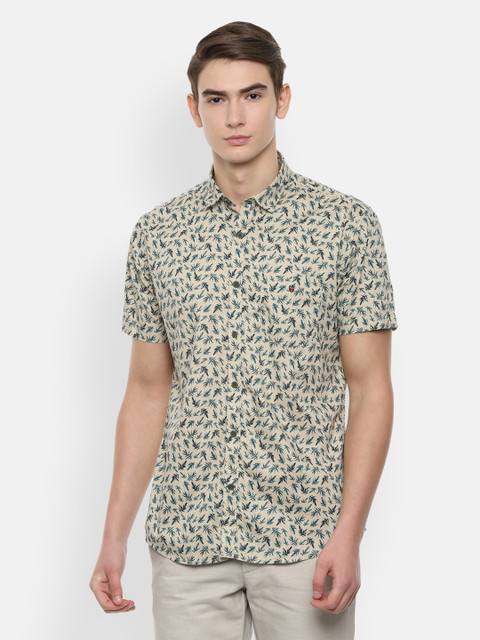

Louis Philippe Sport Men Beige & Green Slim Fit Tropical Leaf Print Casual Shirt