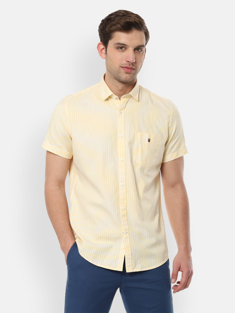 

Louis Philippe Sport Men Cream-Coloured & White Slim Fit Striped Casual Shirt