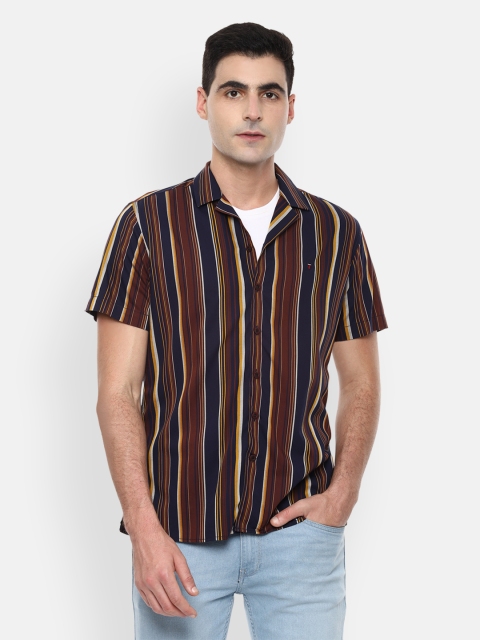 

Louis Philippe Sport Men Brown & Navy Blue Striped Slim Fit Casual Shirt