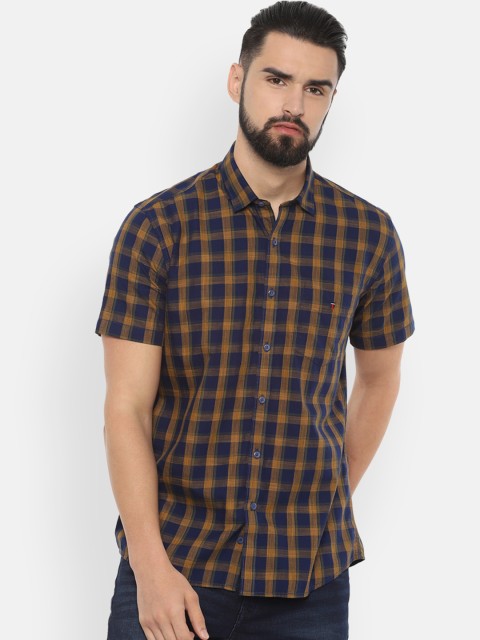 

Louis Philippe Sport Men Navy Blue & Mustard Yellow Checked Slim Fit Casual Shirt