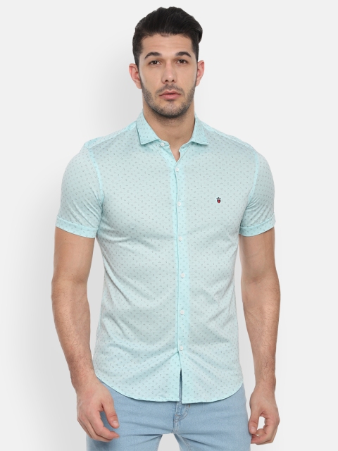 

Louis Philippe Sport Men Turquoise Blue & Black Micro Print Slim Fit Casual Shirt