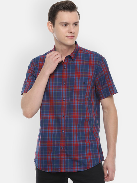 

Louis Philippe Sport Men Navy Blue & Red Checked Slim Fit Casual Shirt
