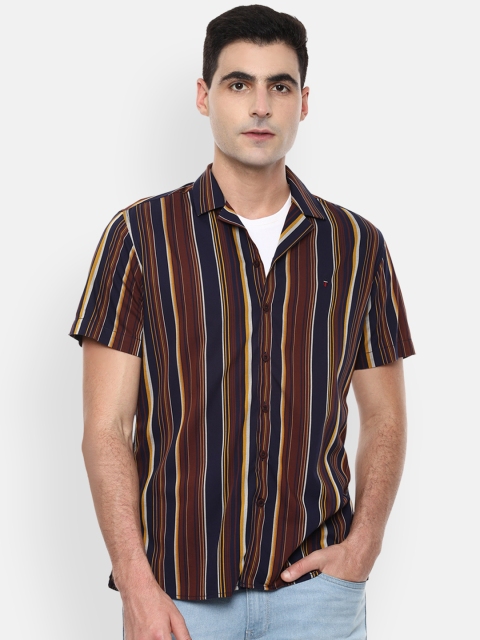 

Louis Philippe Sport Men Brown & Navy Blue Striped Slim Fit Casual Shirt