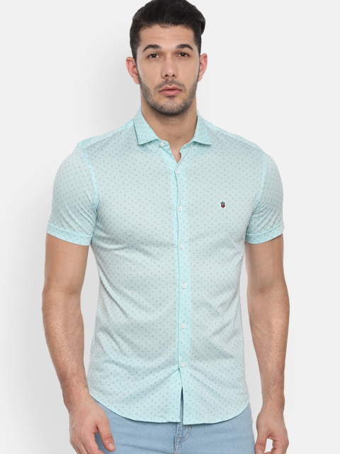 

Louis Philippe Sport Men Turquoise Blue & Black Geometric Print Slim Fit Casual Shirt