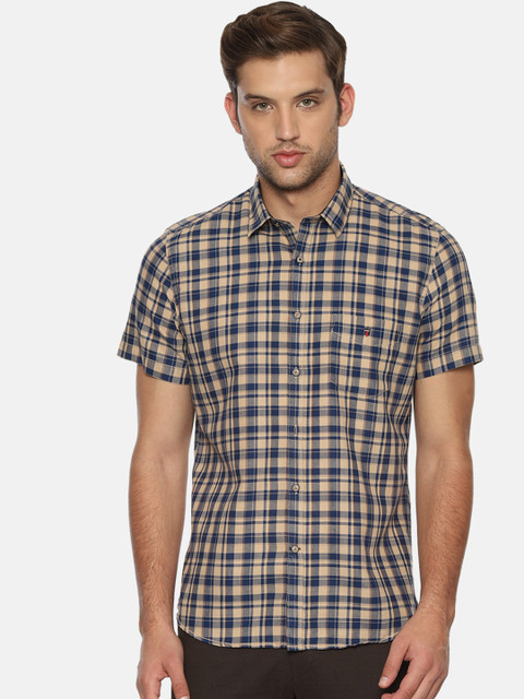 

Louis Philippe Sport Men Beige & Navy Blue Slim Fit Checked Casual Shirt