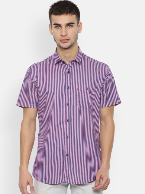 

Louis Philippe Sport Men Pink & Navy Blue Slim Fit Striped Casual Shirt