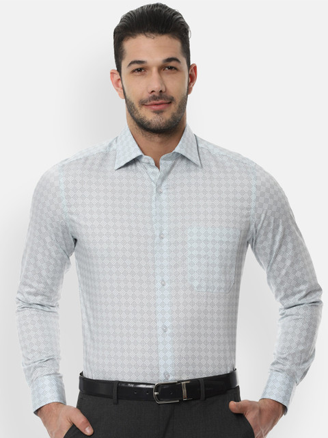 

Louis Philippe Men Blue & Black Geometric Print Classic Fit Formal Shirt