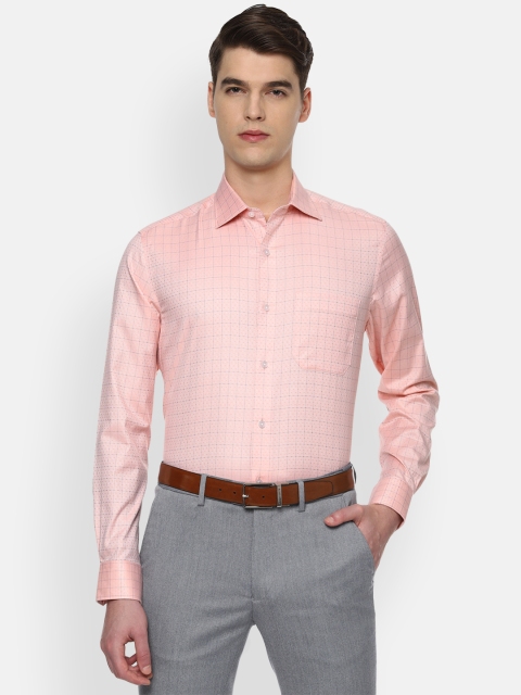 

Louis Philippe Gods & Kings Men Coral-Pink & Grey Checked Classic Regular Fit Formal Shirt