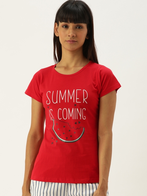 

Clt.s Women Pink Printed Round Neck Lounge T-shirt, Red