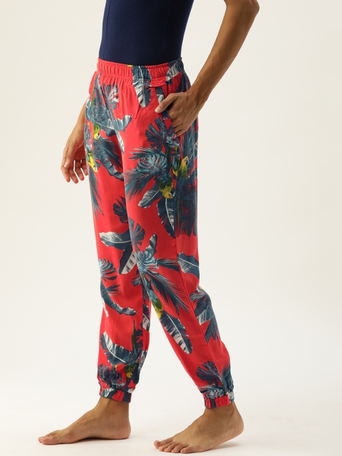 

Clt.s Women Red & Blue Slim Fit Tropical Printed Lounge Pants