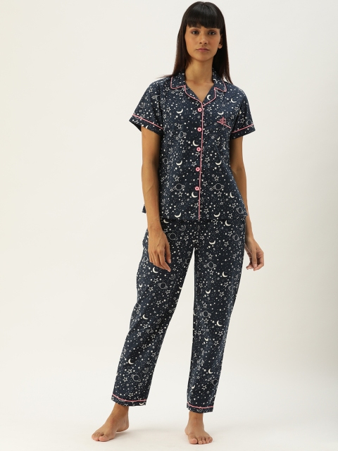 

Clt.s Women Blue & White Printed Night suit