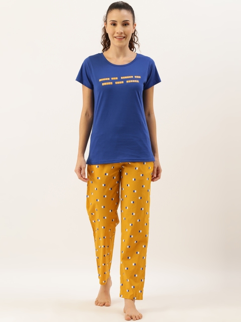 

Clt.s Women Blue & Yellow Printed Night suit