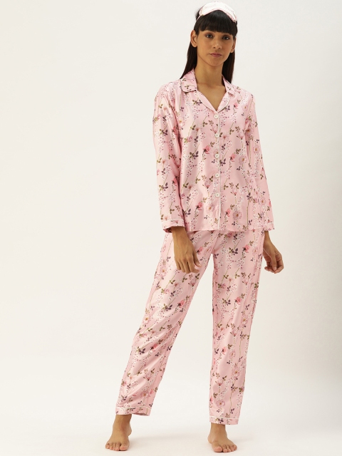 

Clt.s Women Pink & Burgundy Floral Printed Night suit with Sleep Eye Mask