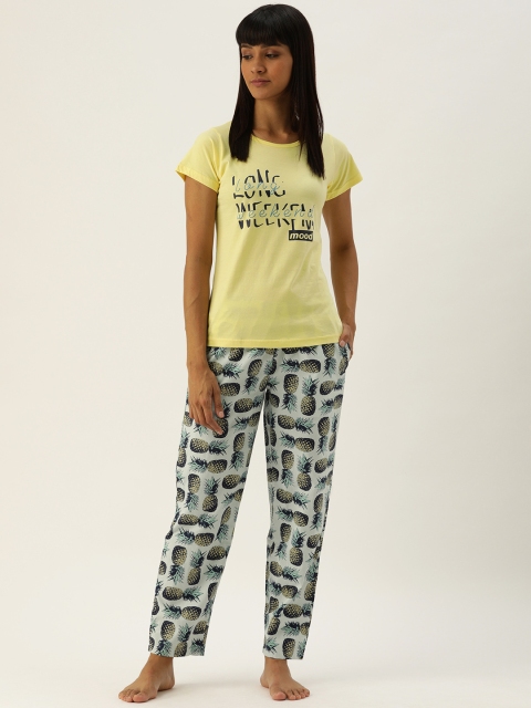 

Clt.s Women 2 Pc Yellow & Blue Printed Night Suit Set