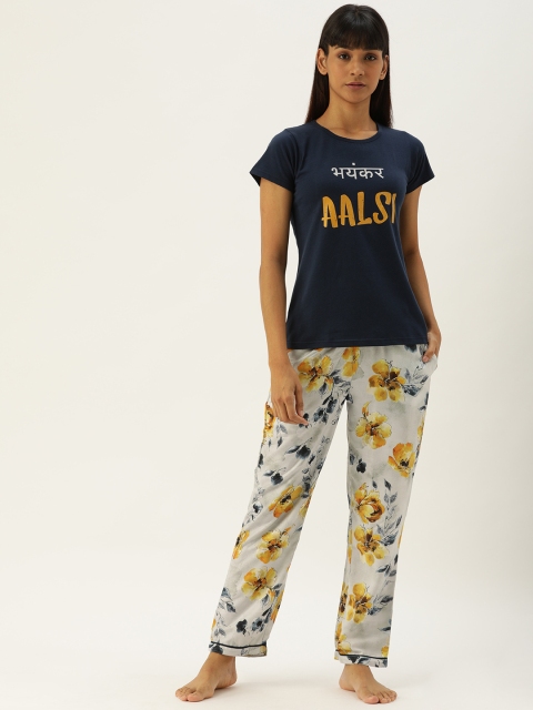 

Clt.s Women Navy Blue & Grey Printed Night suit