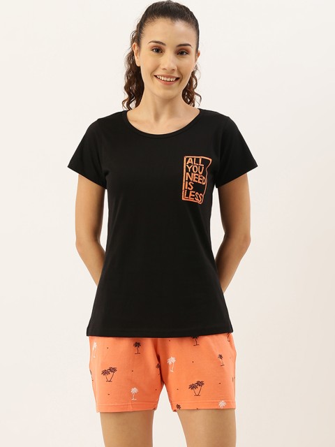 

Clt.s Women Black & Orange Printed Night suit
