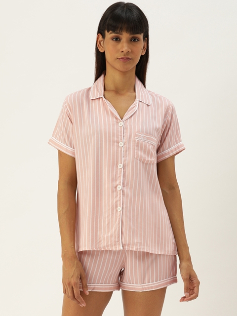 

Clt.s Women Peach-Coloured & White Striped Night suit