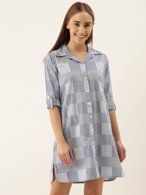 

Clt.s Women Blue & White Checked Sleep Shirt