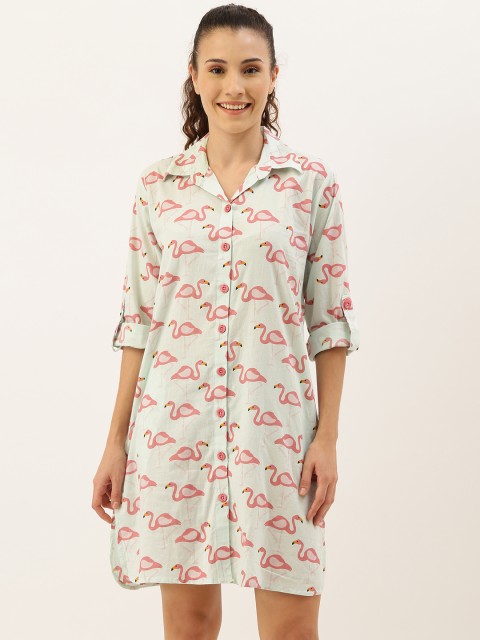

Clt.s Women Sea Green & Pink Conversational Printed Sleep Shirt