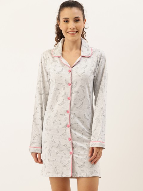 

Clt.s Women White & Grey Conversational Printed Sleep Shirt