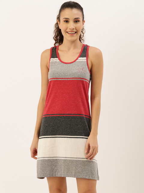 

Clt.s Red & Grey Melange Striped Pure Cotton Sleep Shirt