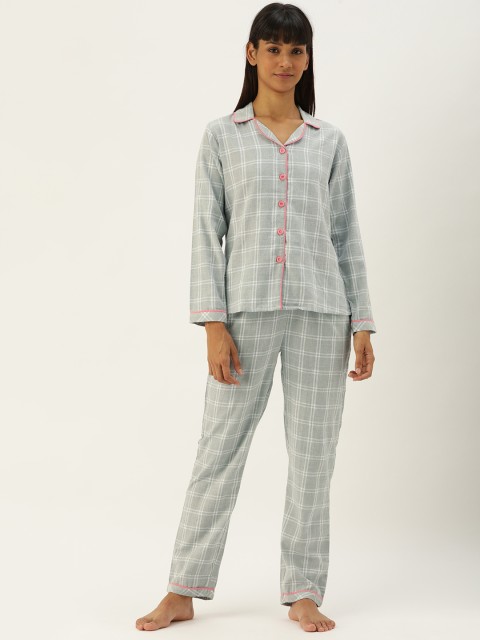 

Clt.s Women Grey & White Checked Night suit with Camisole
