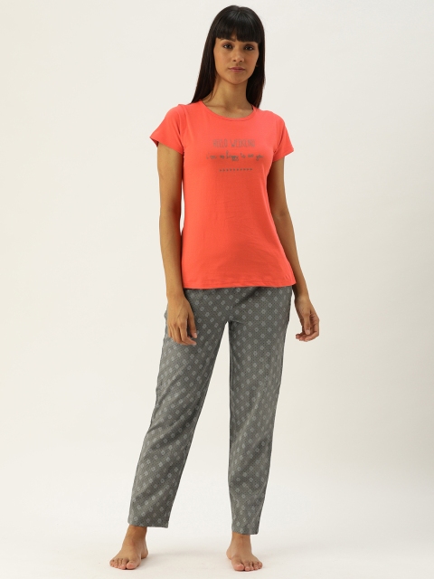 

Clt.s Women Rust Orange & Grey Printed Night suit