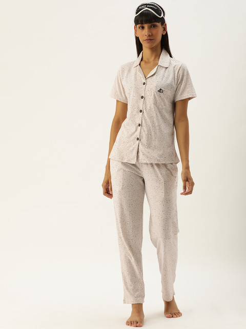 

Clt.s Women Cream-Coloured & Black Printed Night suit with Sleep Eye Mask